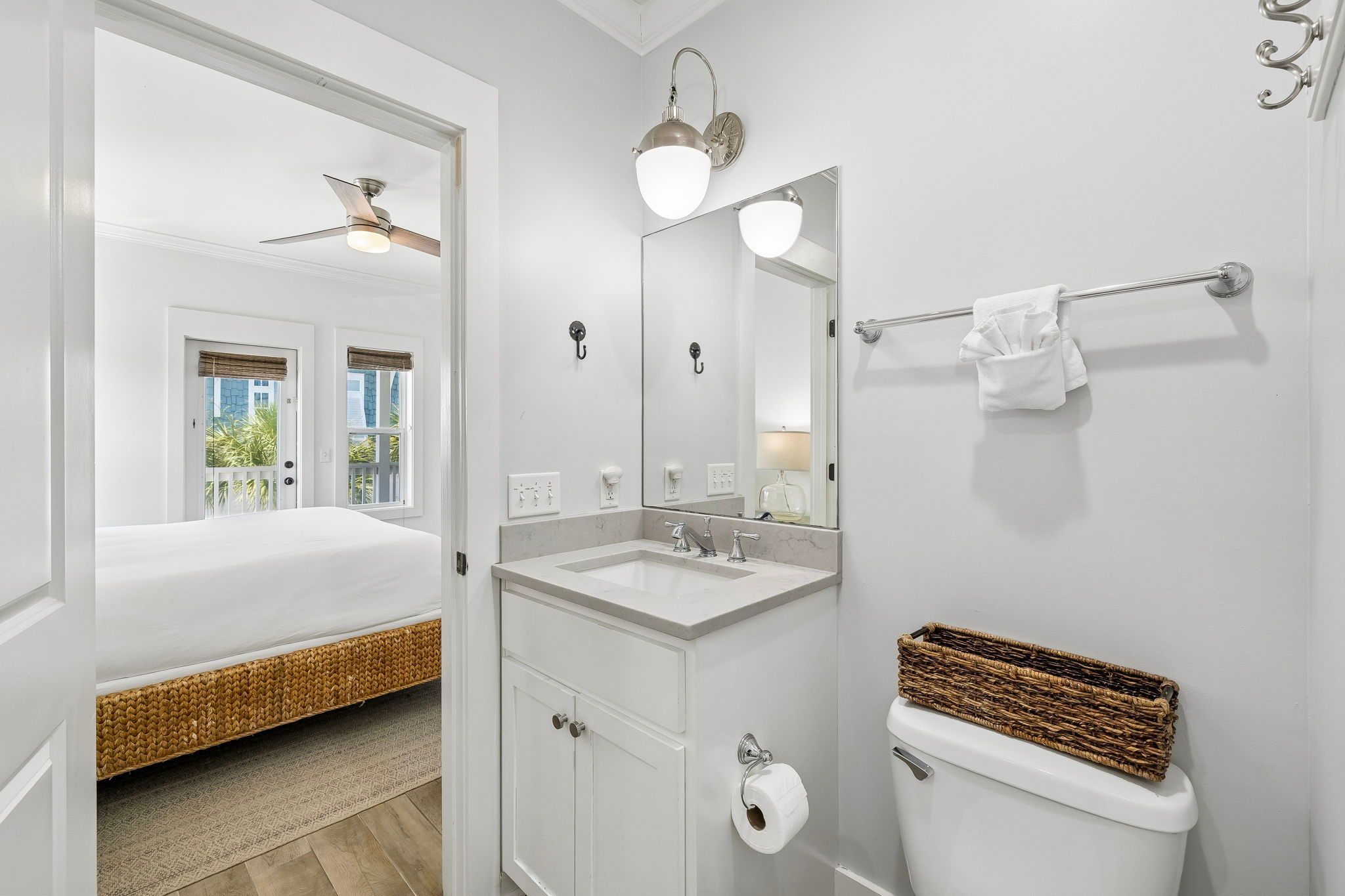 Shared Jack-and-Jill bathroom with shower/tub combo