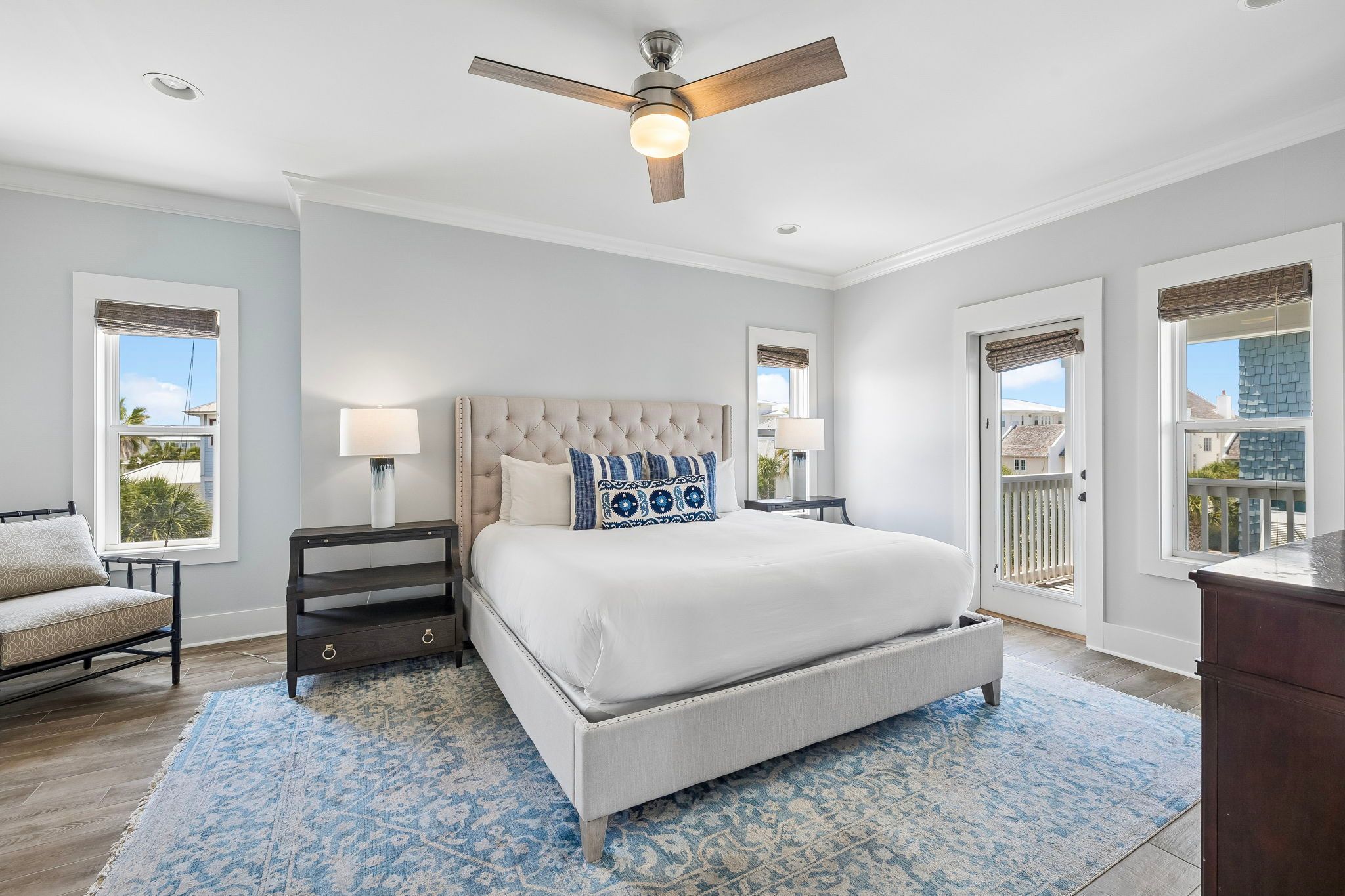 Primary King suite with coastal light