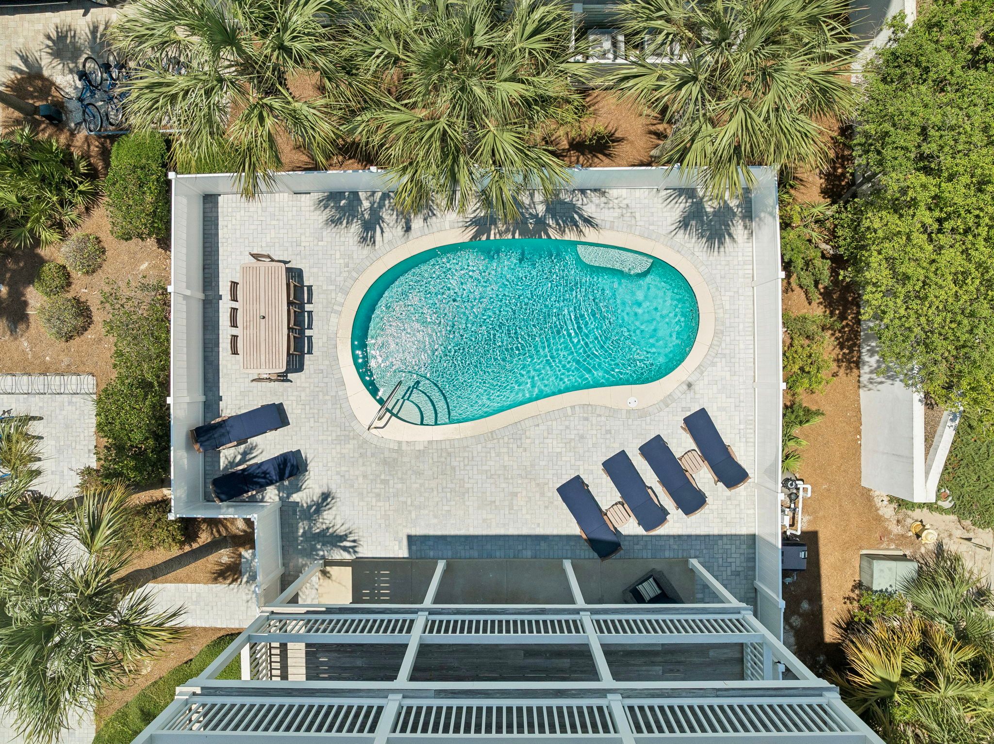 Spacious private pool deck from above