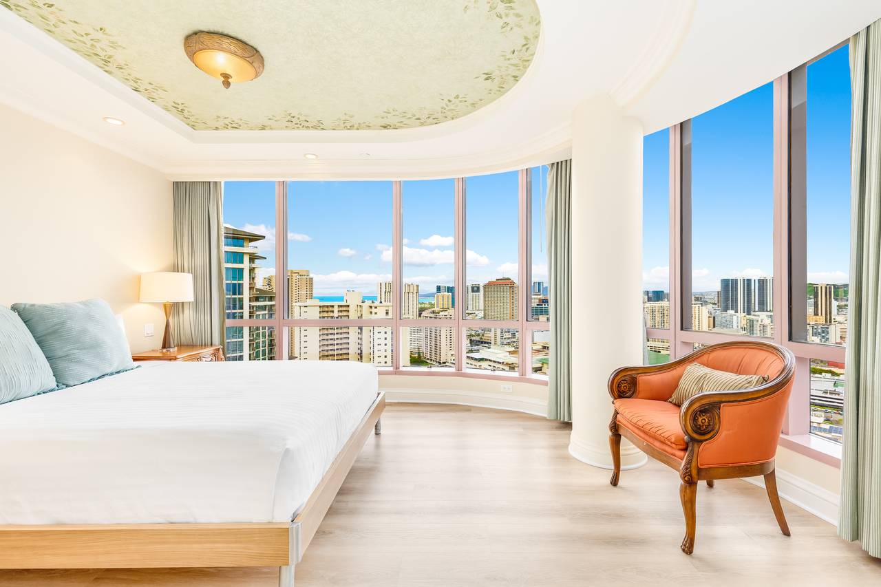Spacious master bedroom 1 featuring ocean and city views Spacious master bedroom 1 featuring ocean and city views