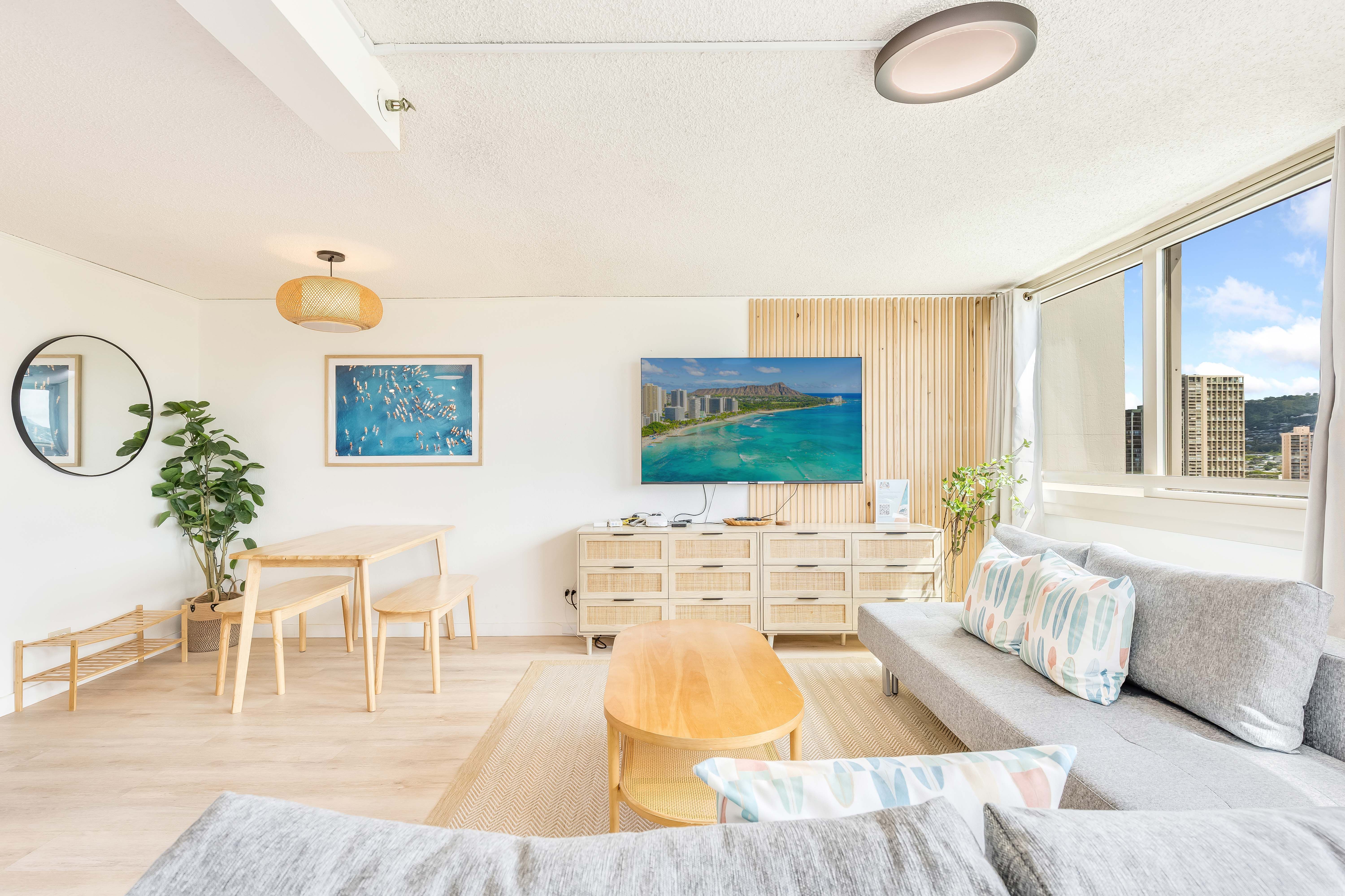 Spacious living room with new furniture 