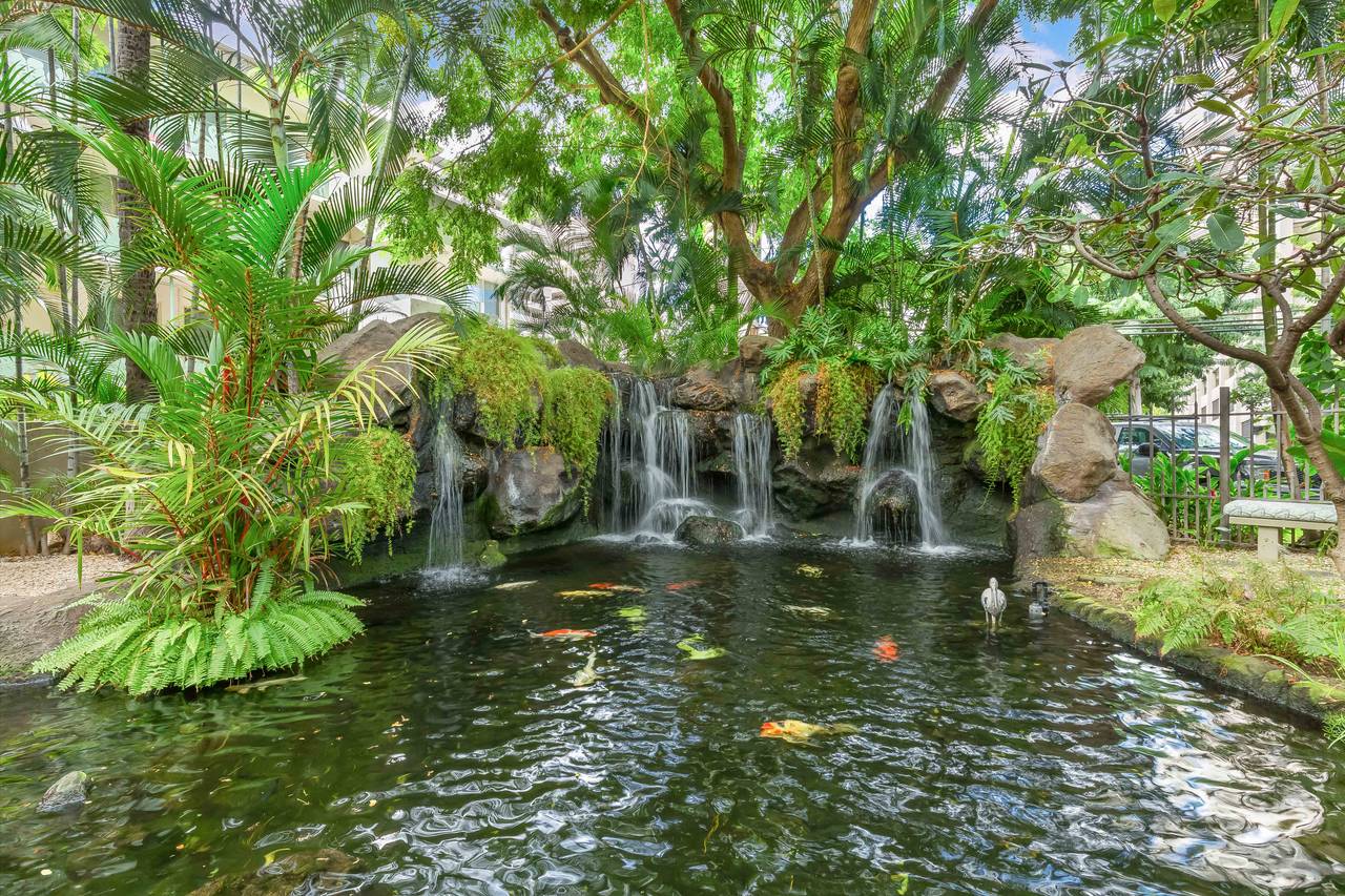 Welcoming waterfall at the building entrance Welcoming waterfall at the building entrance