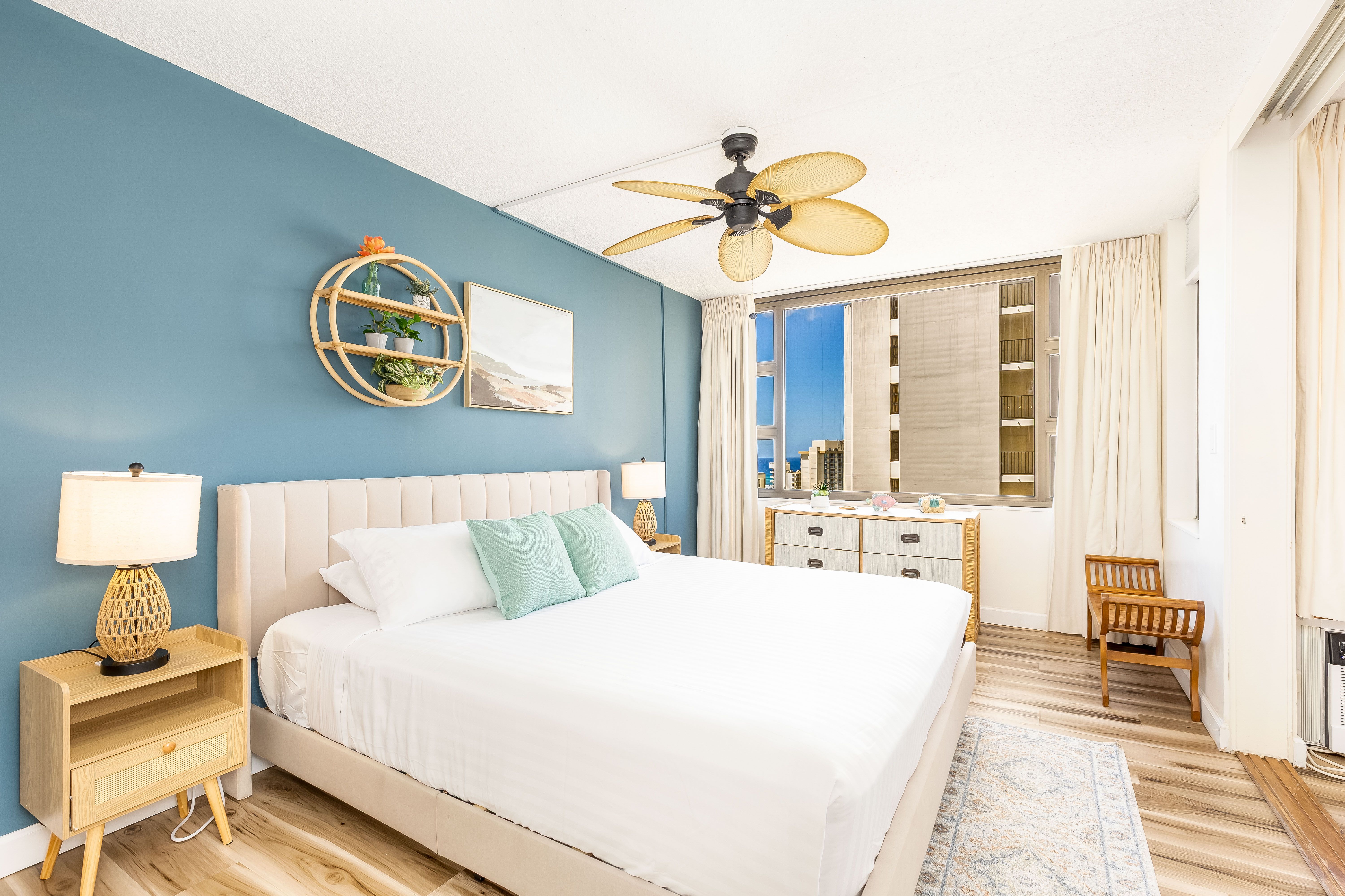 Unwind in your cozy bedroom after a day at the beach