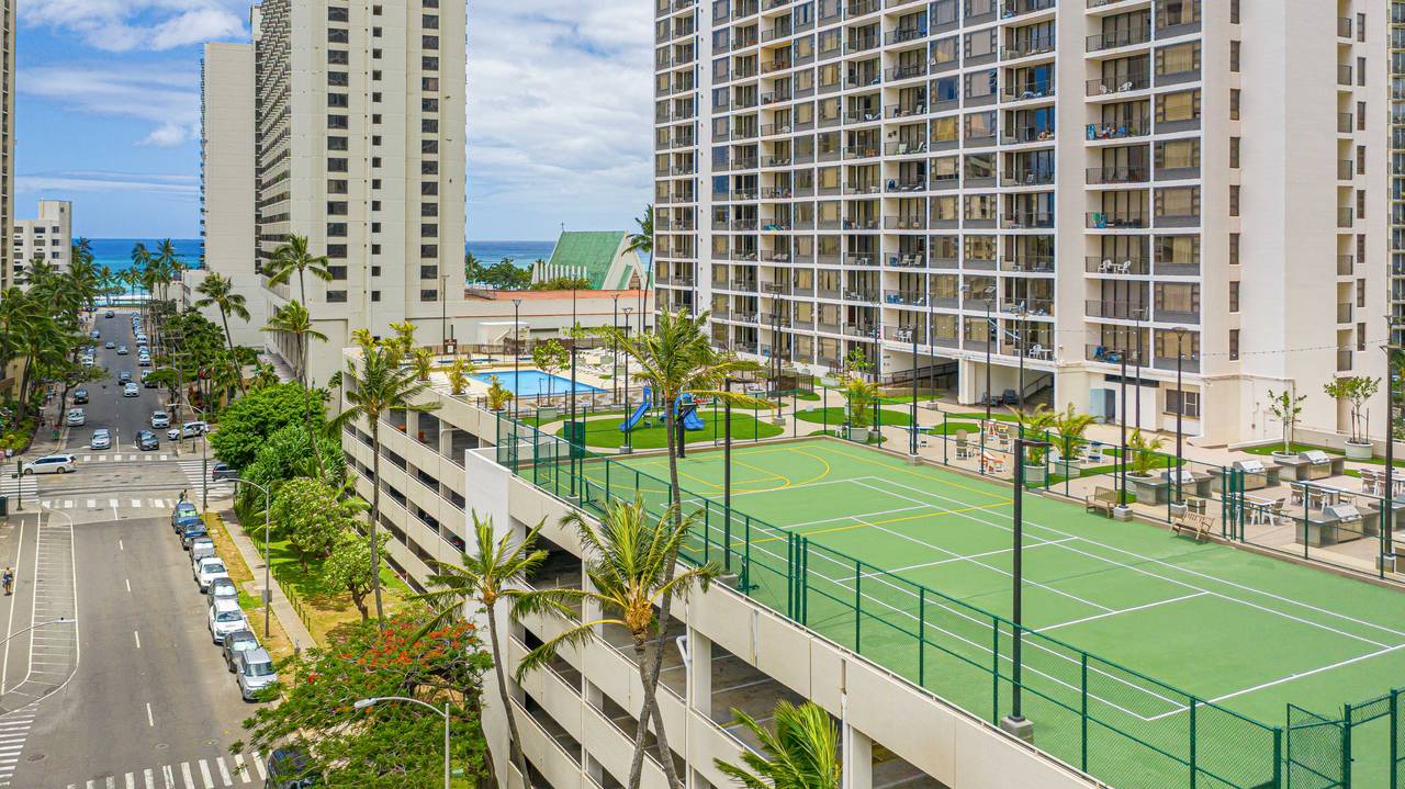 Stay active with a match on the on-site tennis court Stay active with a match on the on-site tennis court