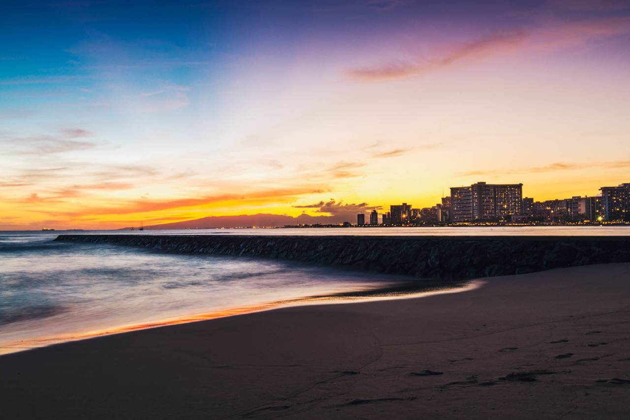 Waikiki Beach with Captivating Sunset Just Steps Away Waikiki Beach with Captivating Sunset Just Steps Away