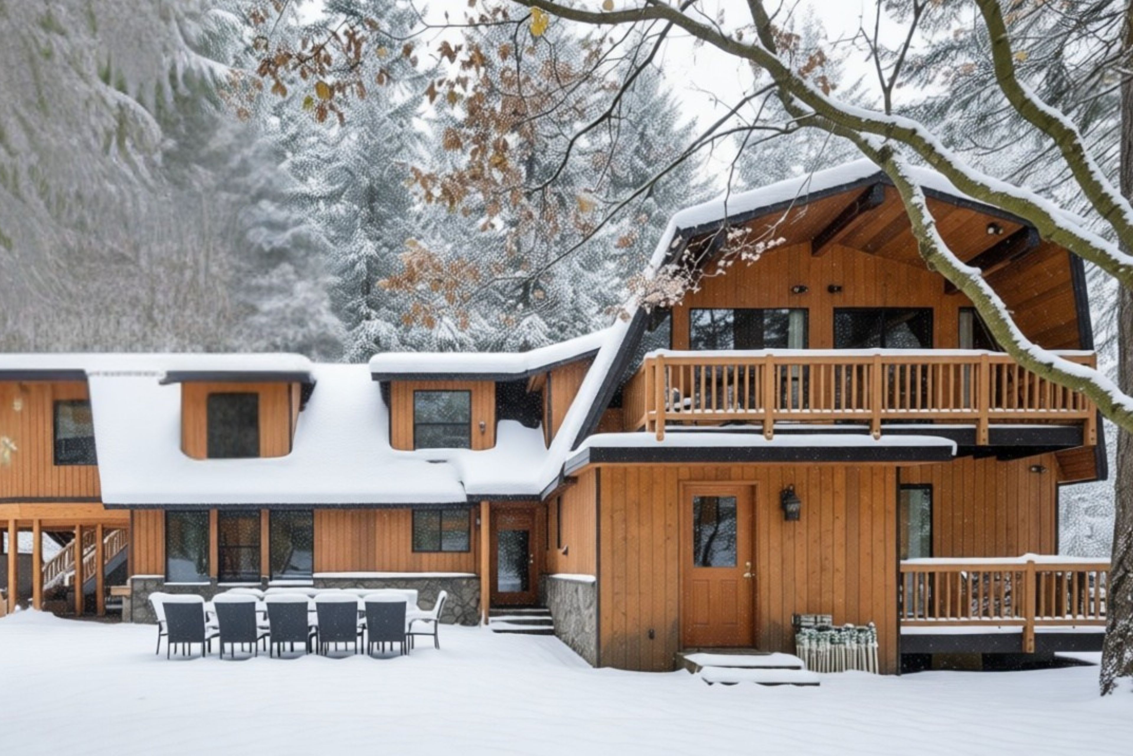 Backyard of home in Winter! Plenty of snow for winter fun for the whole family!
