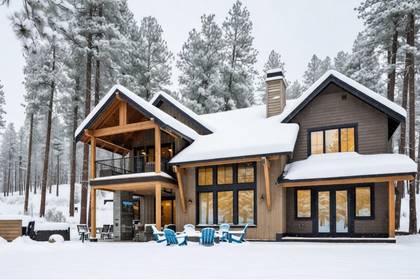 Exterior in Snow with lights