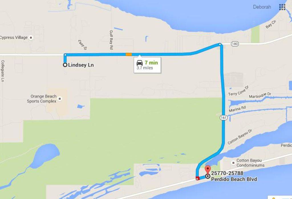 a google map from Orange Beach Villa to the beautiful Orange Beach Public Access, just minutes away