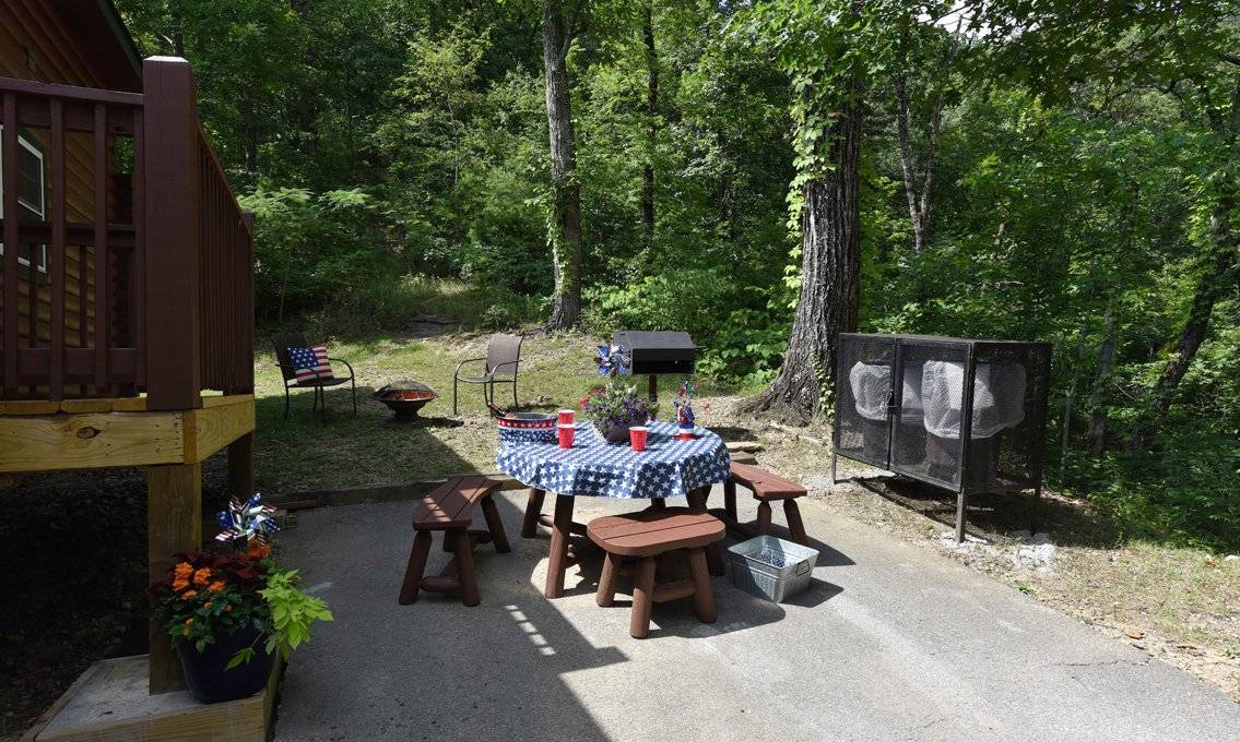 Picnic area with seating and park-style charcoal grill Picnic area with seating and park-style charcoal grill
