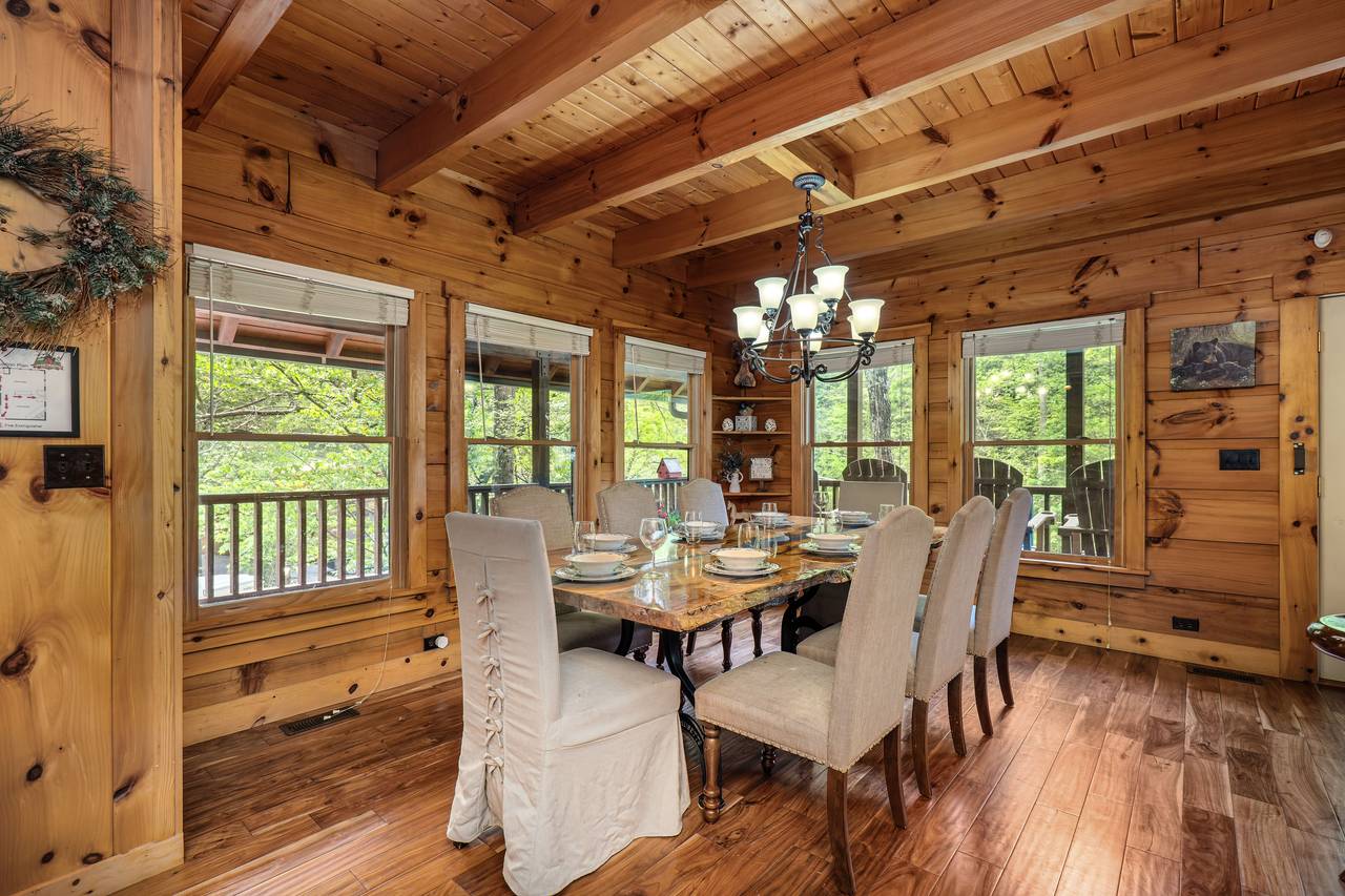 Dining space with rustic charm and natural light Dining space with rustic charm and natural light