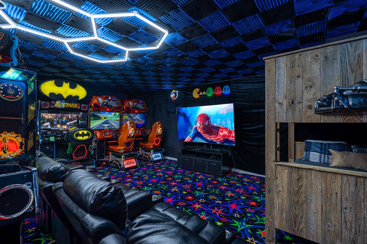 Theater seating and an 80” 4K screen for movies or gaming Theater seating and an 80” 4K screen for movies or gaming