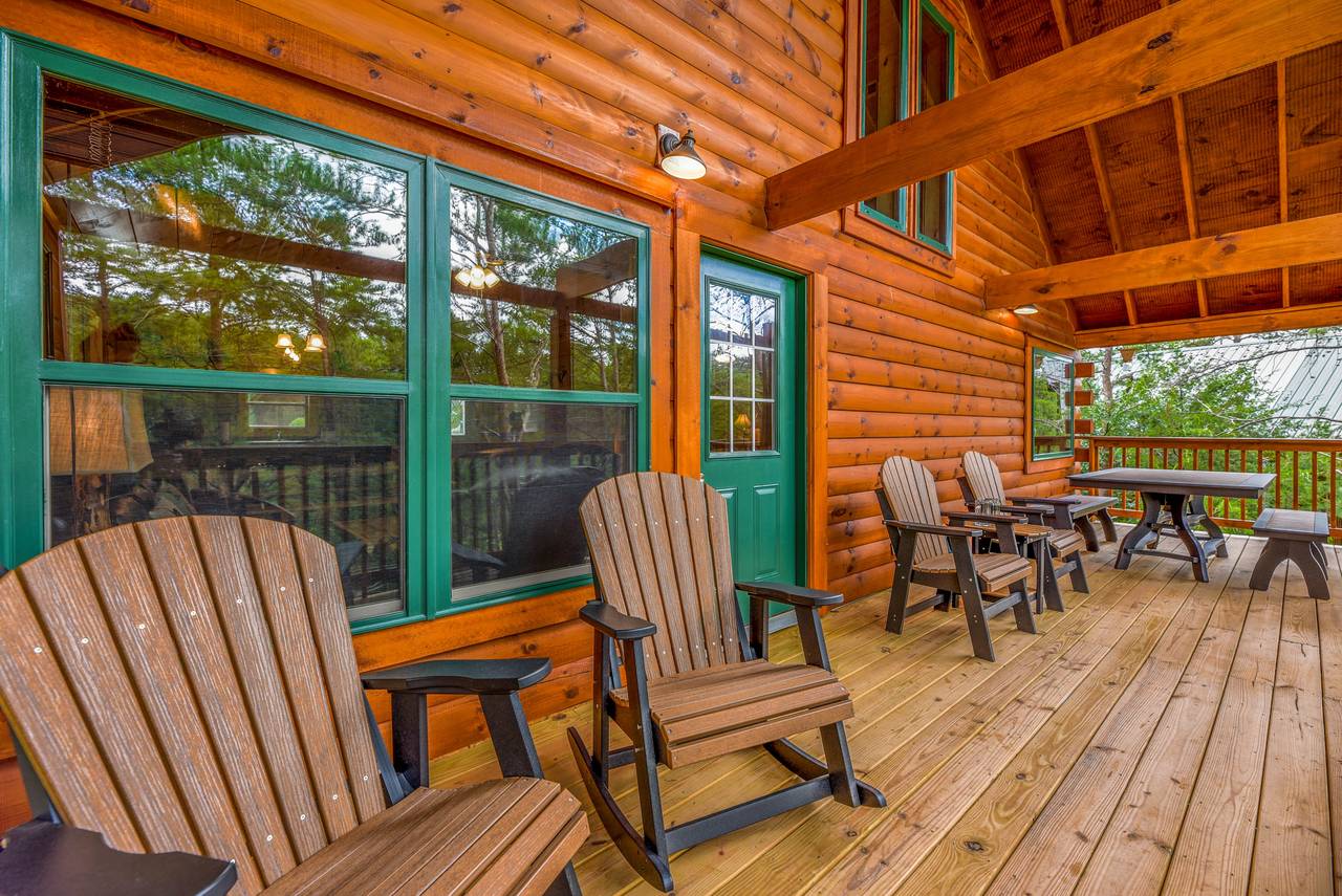 Upper deck rockers & picnic table for outdoor dining Upper deck rockers & picnic table for outdoor dining