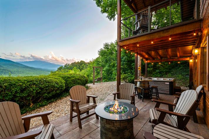 Outdoor firepit and hot tub with views of the Smokies! Outdoor firepit and hot tub with views of the Smokies!
