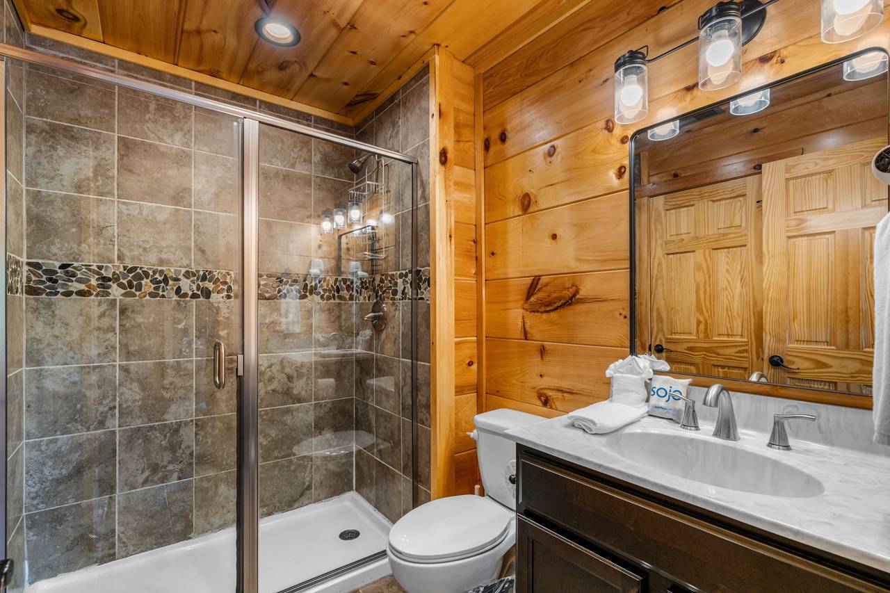 Private ensuite bath with walk-in shower off king bedroom Private ensuite bath with walk-in shower off king bedroom
