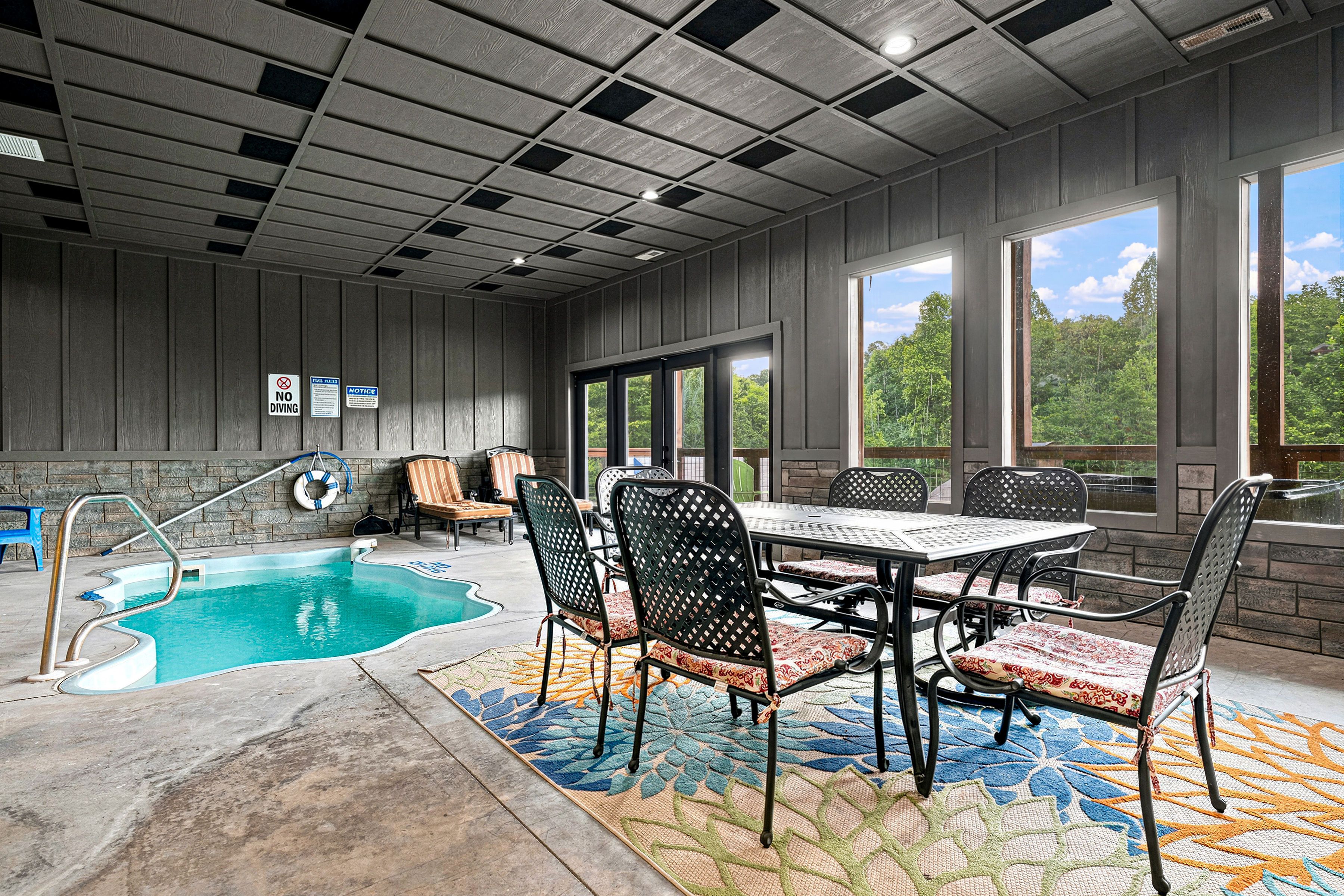Seating area make pool time even more relaxing.