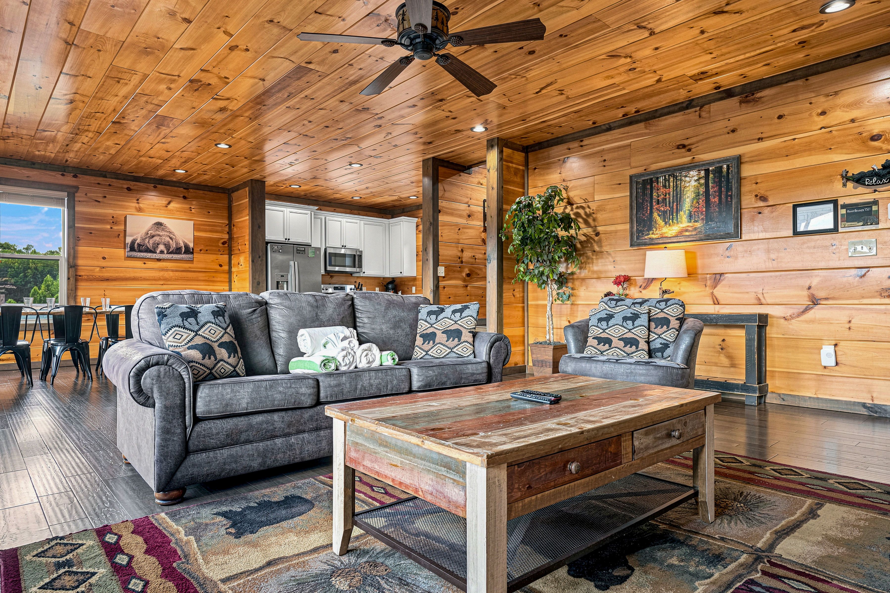 Comfortable armchairs provide extra seating for the group.