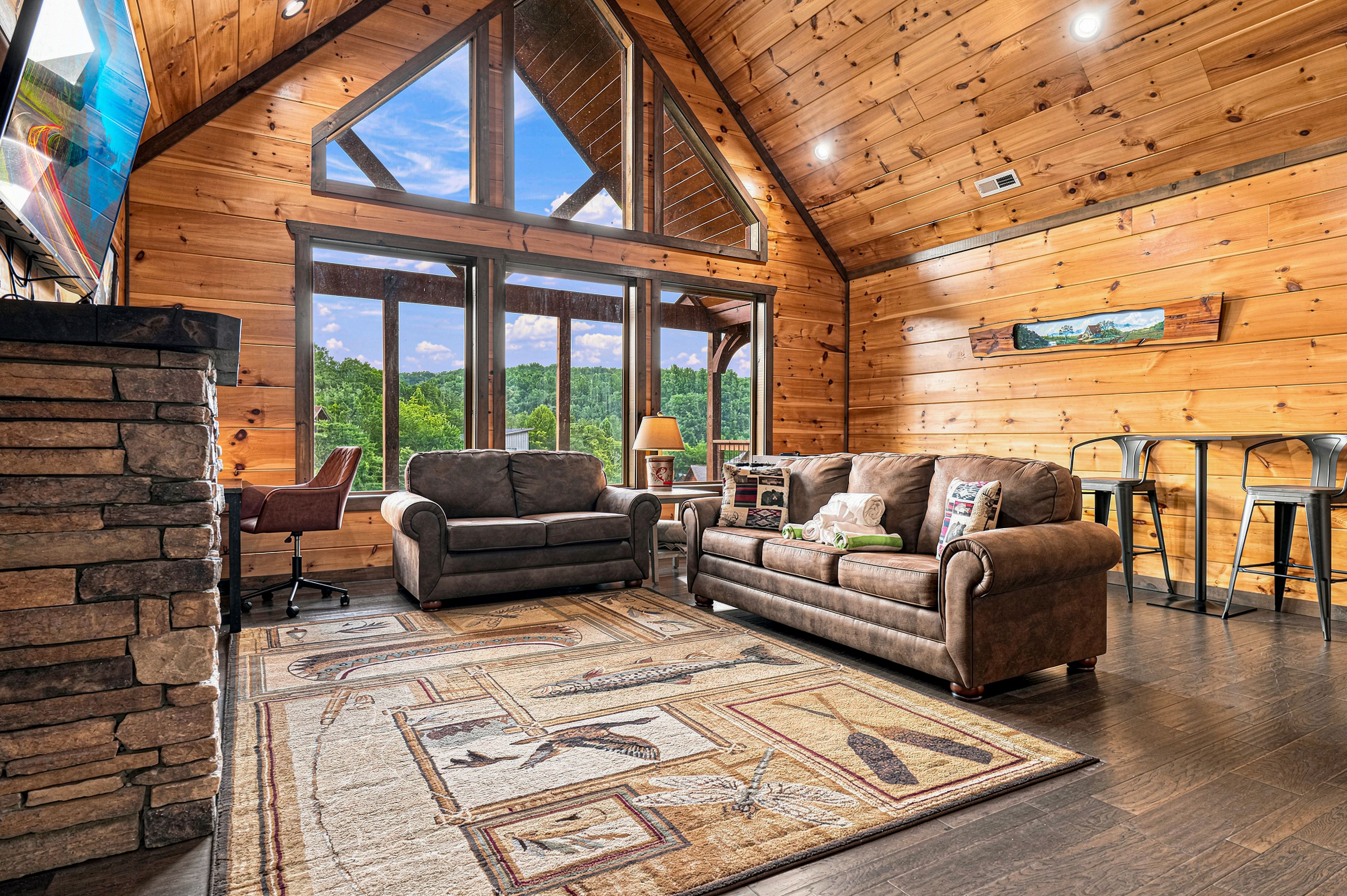 Queen sleeper sofa and loveseat offer comfortable seating.