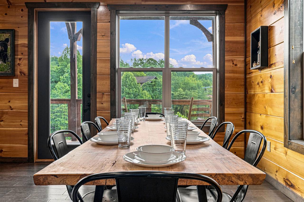 Dining table seats up to 8 guests for shared meals. Dining table seats up to 8 guests for shared meals.