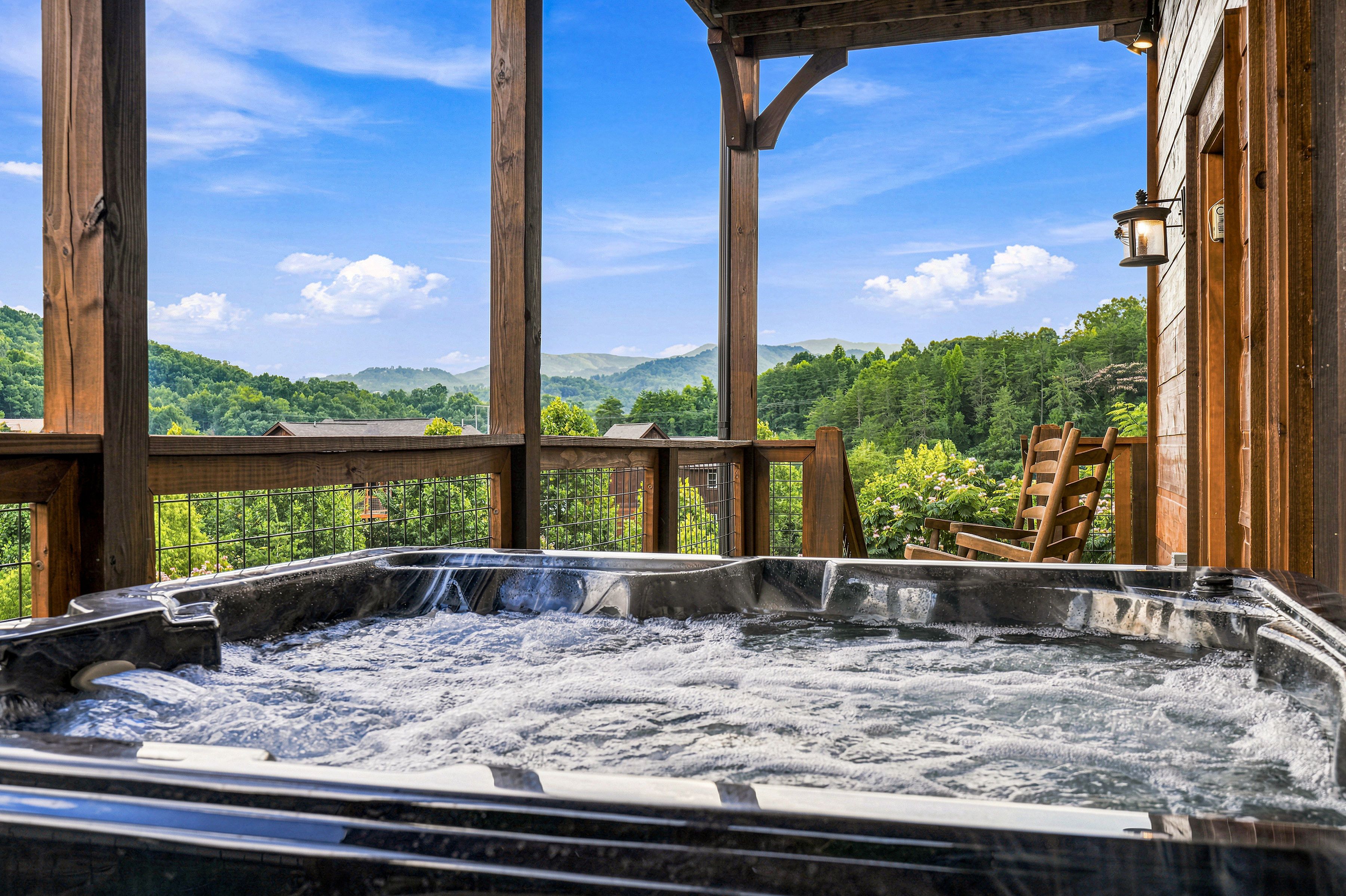 Relax in the private hot tub after exploring the Smokies.