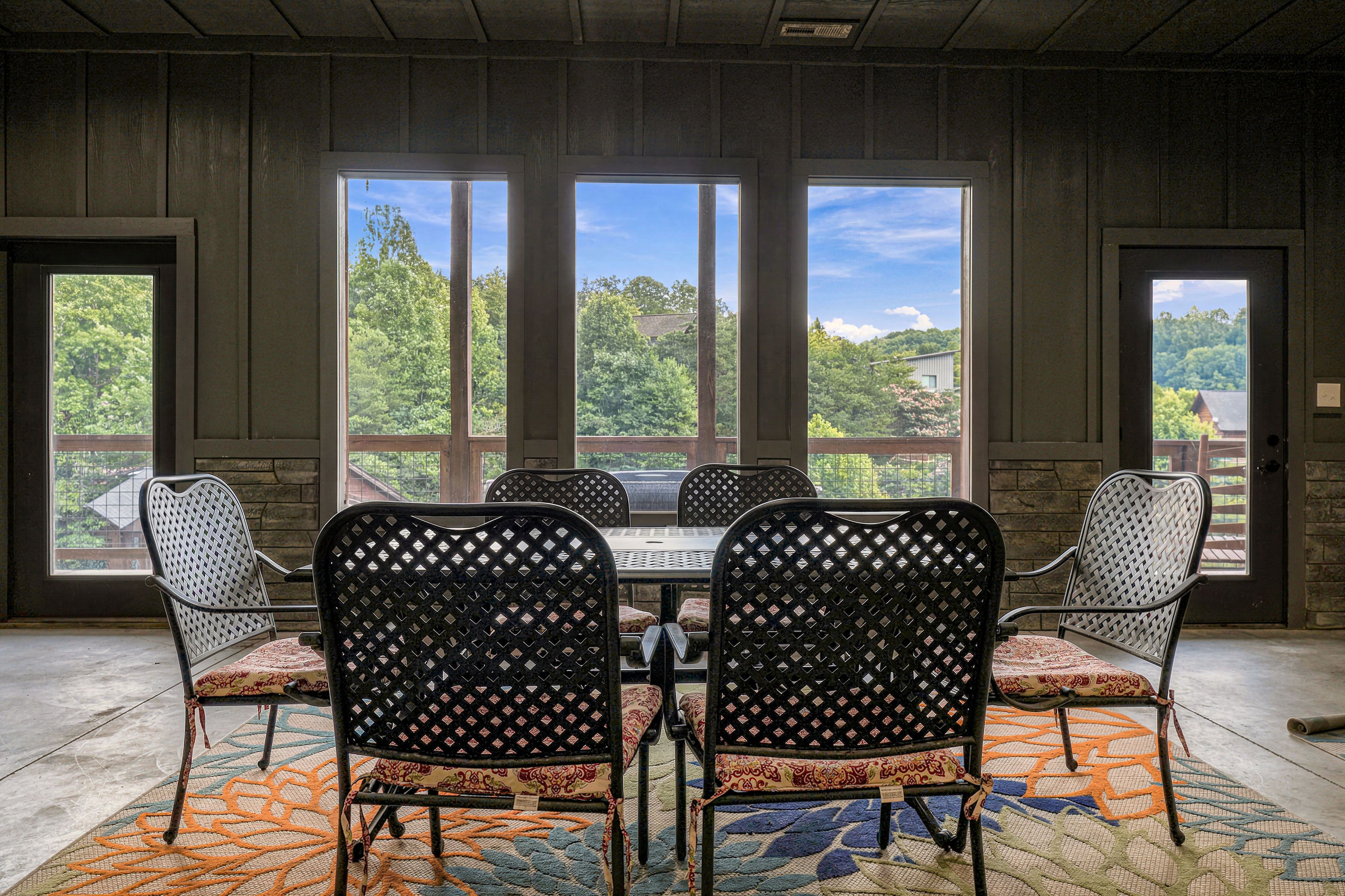 Seating area make pool time even more relaxing.