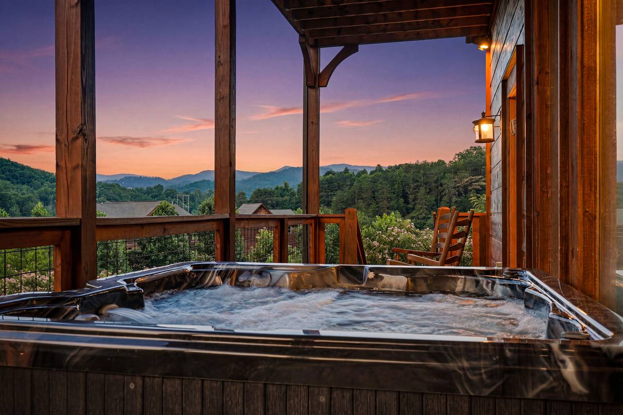 Relax in the private hot tub after exploring the Smokies. Relax in the private hot tub after exploring the Smokies.
