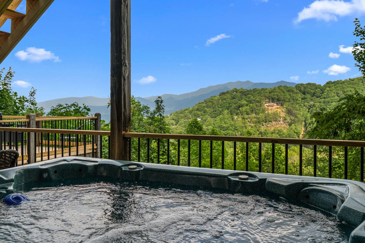 Hot tub on deck overlooking the Smoky Mountains Hot tub on deck overlooking the Smoky Mountains