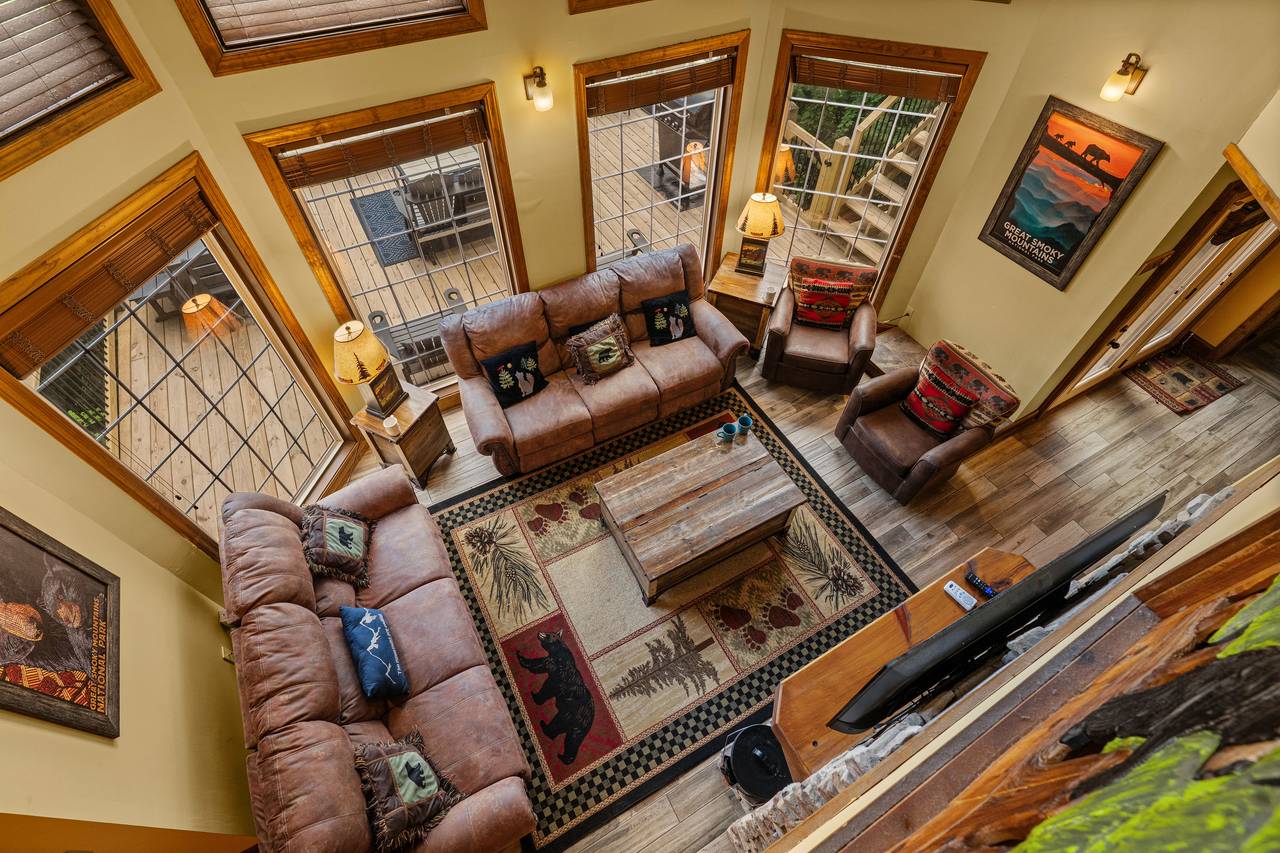 Cozy living room w/ recliners & wood-burning fireplace Cozy living room w/ recliners & wood-burning fireplace