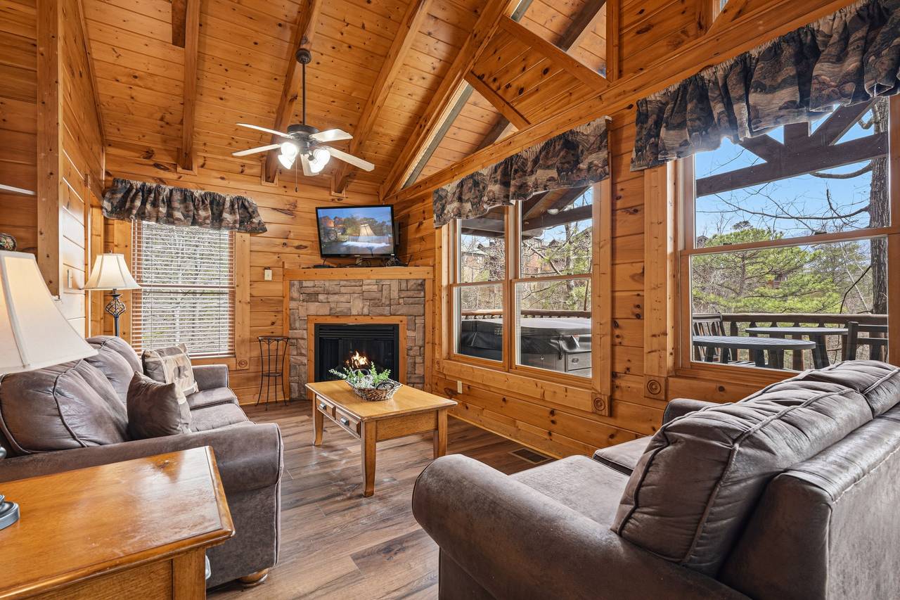 Relaxing living room with TV, fireplace & sleeper sofa Relaxing living room with TV, fireplace & sleeper sofa