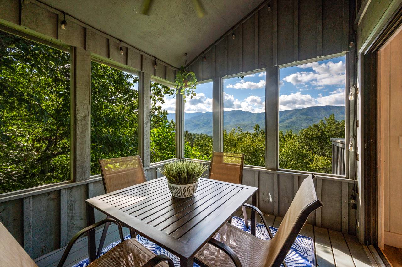 Screened porch with relaxing seating Screened porch with relaxing seating