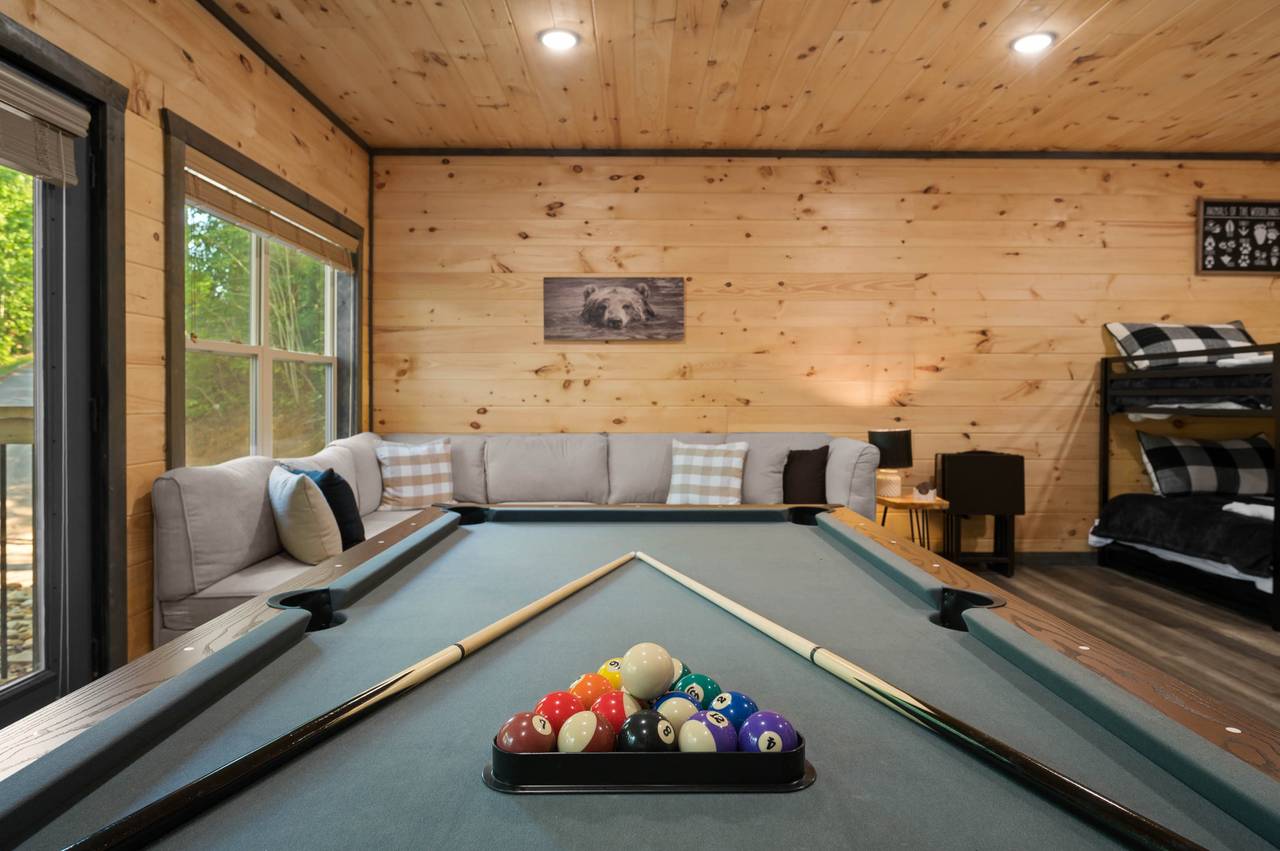 Pool table with comfy spectator seating Pool table with comfy spectator seating