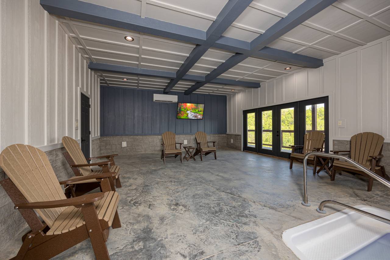 Private indoor pool with TV and seating Private indoor pool with TV and seating