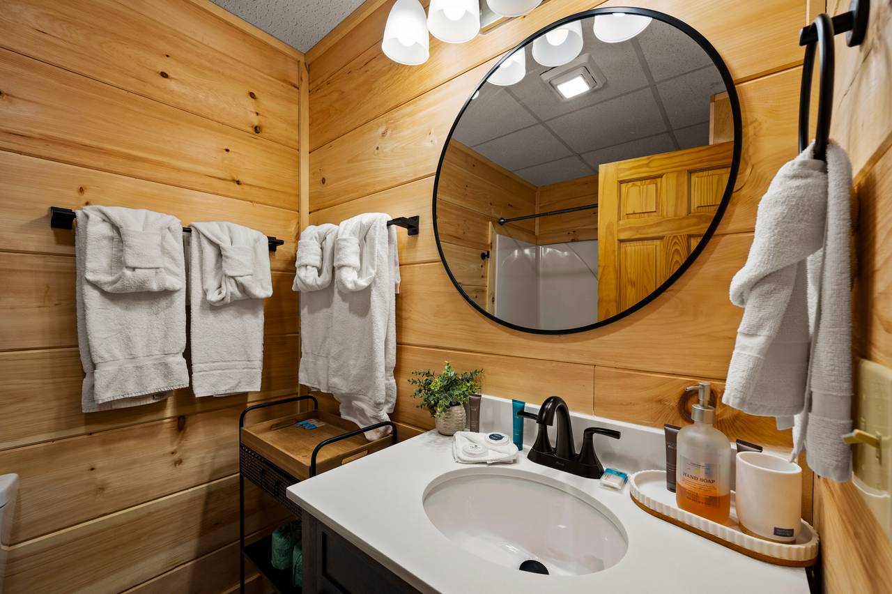 Lower level full bath with shower tub combination Lower level full bath with shower tub combination