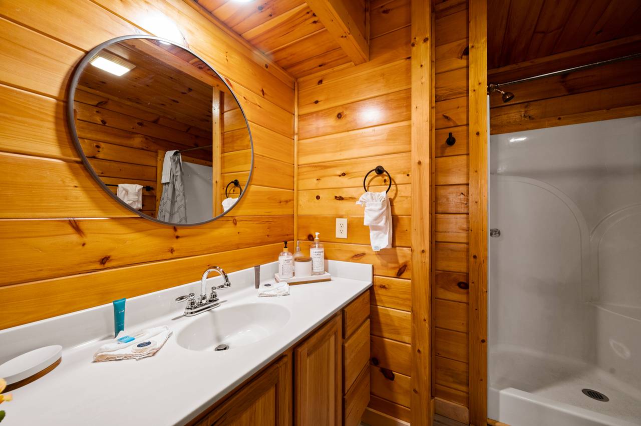 Entry level king bedroom ensuite full bath with standing shower Entry level king bedroom ensuite full bath with standing shower