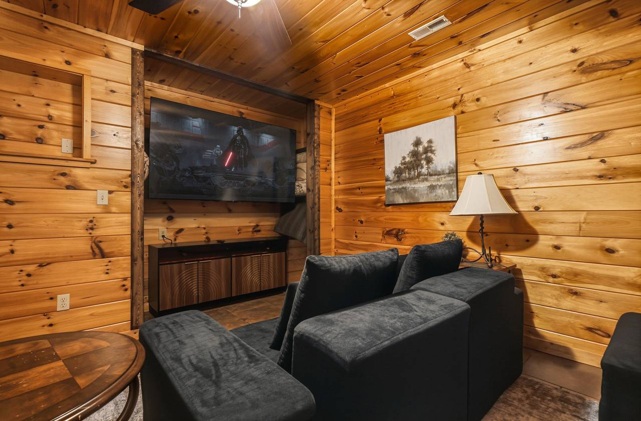 Media room with Smart TV & movie night setup Media room with Smart TV & movie night setup