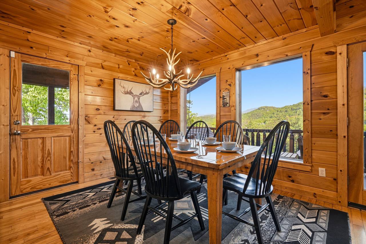 Dining table for 7 with open living room access Dining table for 7 with open living room access