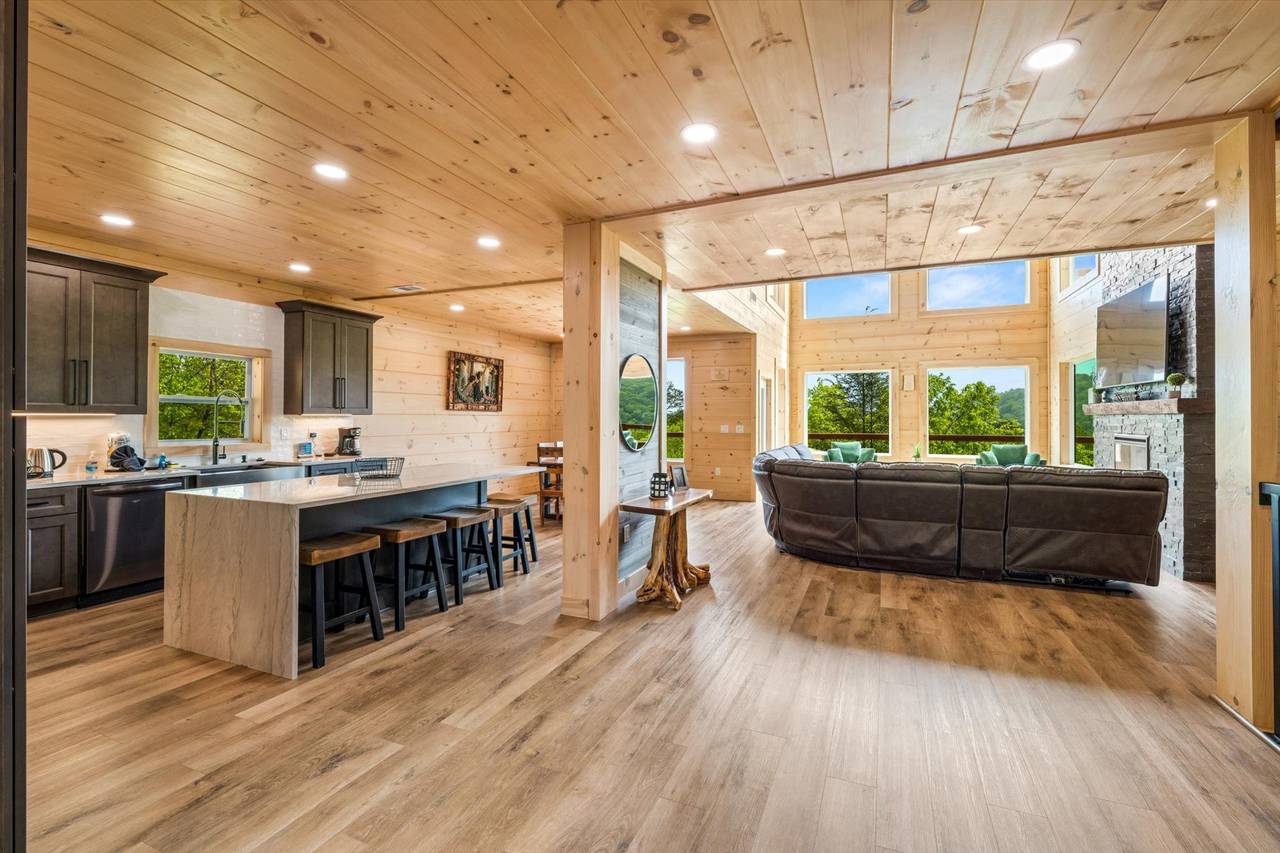 Entry level with kitchen, living room, and 1 bedroom. Entry level with kitchen, living room, and 1 bedroom.