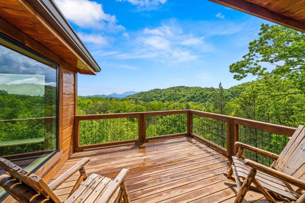 Deck seating with views of the Smoky Mountains Deck seating with views of the Smoky Mountains