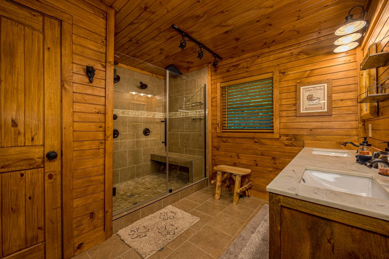 Bath 2: double head shower,& jacuzzi tub; main level king Bath 2: double head shower,& jacuzzi tub; main level king