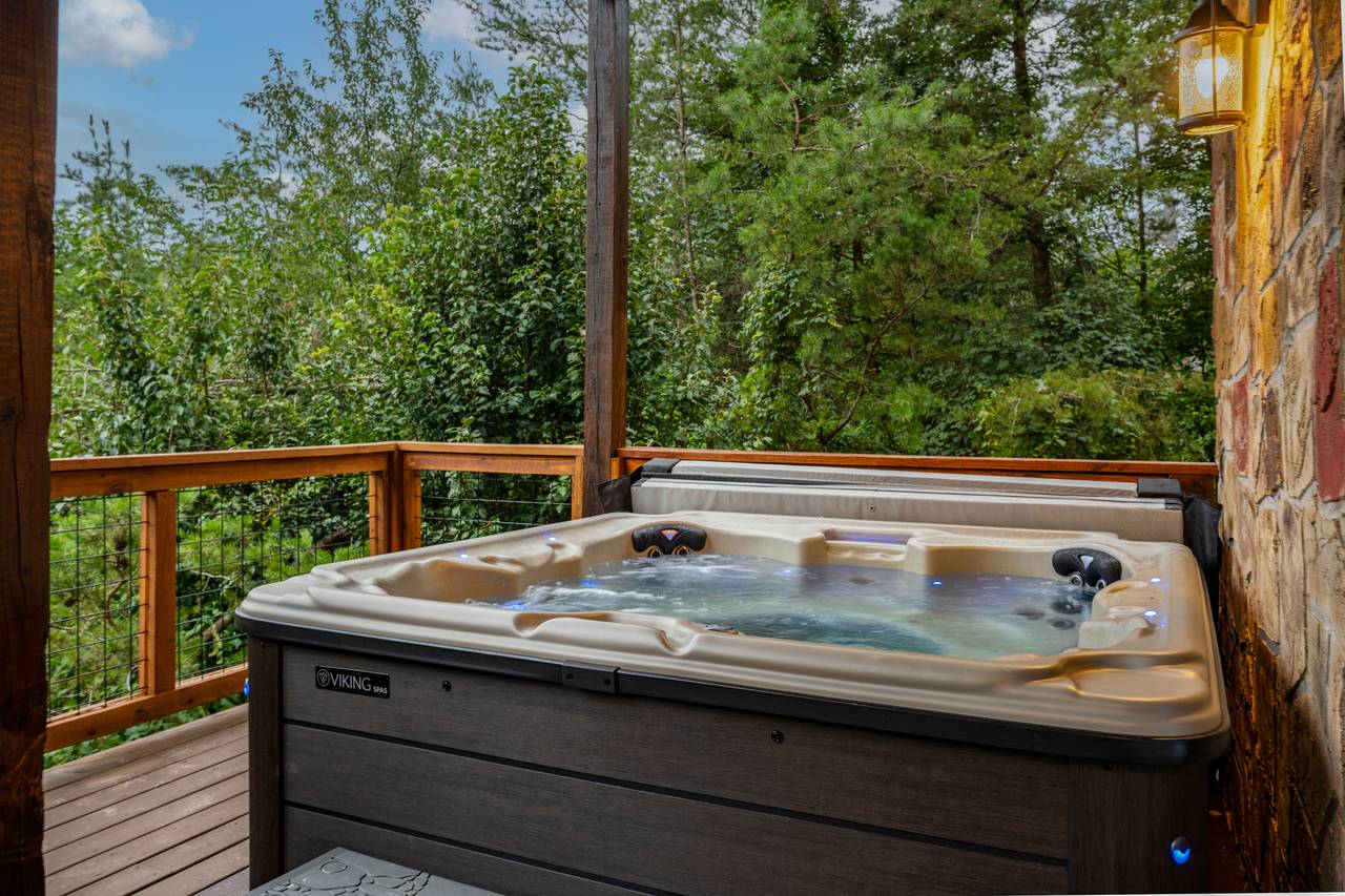 Soak your troubles away in your private outdoor hot tub. Soak your troubles away in your private outdoor hot tub.