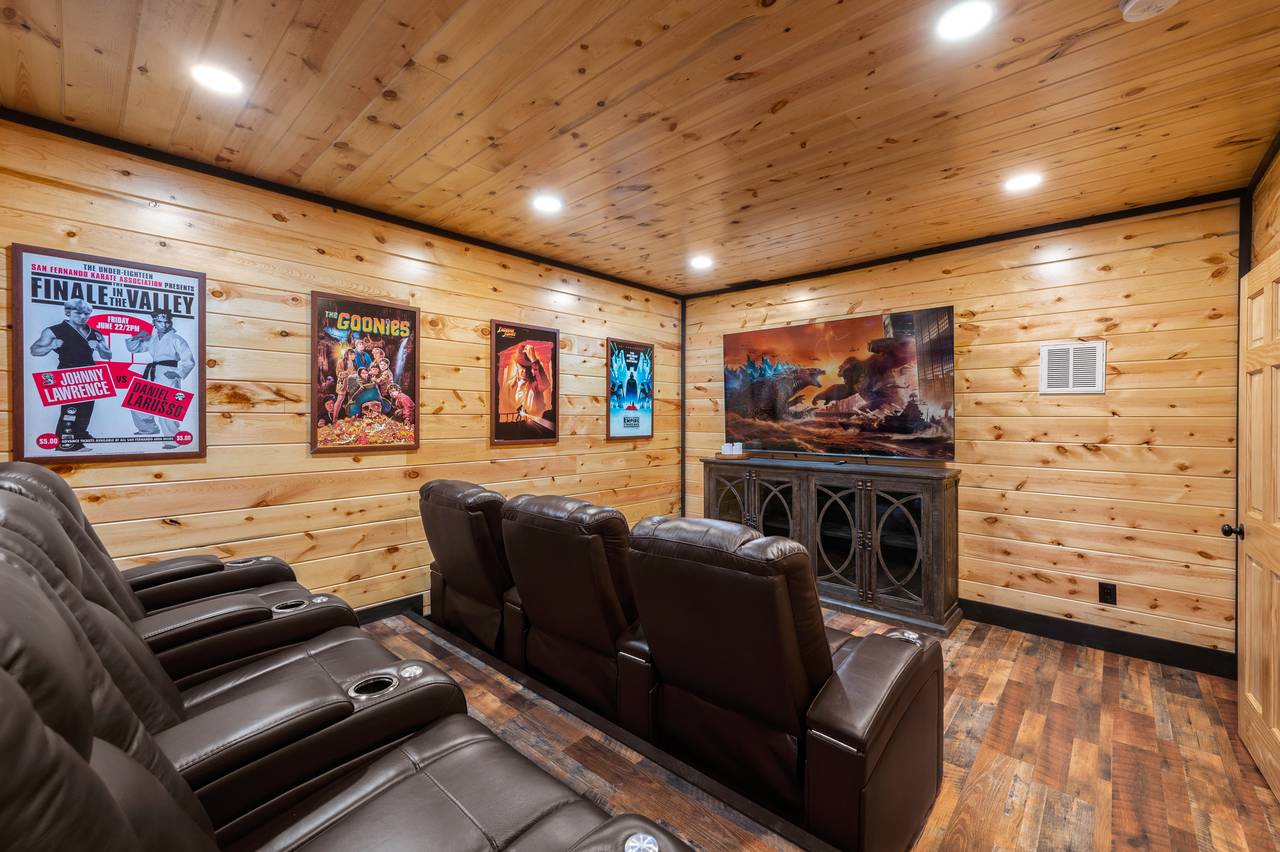 Theater with 6 comfy theater chairs and streaming TV Theater with 6 comfy theater chairs and streaming TV