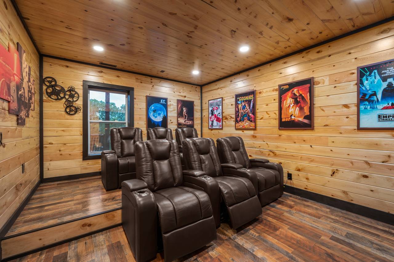 Theater with 6 comfy theater chairs and streaming TV Theater with 6 comfy theater chairs and streaming TV