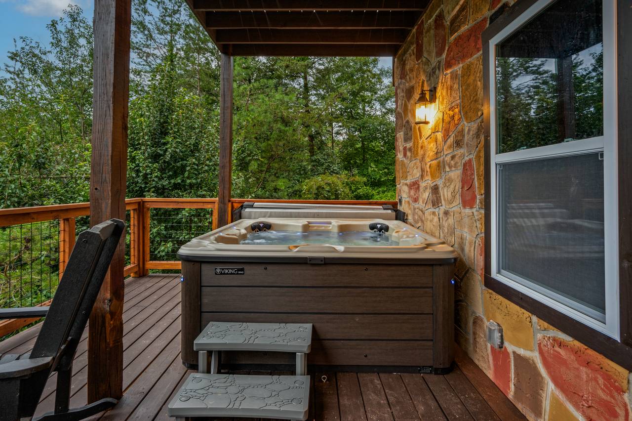 Soak your troubles away in your private outdoor hot tub. Soak your troubles away in your private outdoor hot tub.