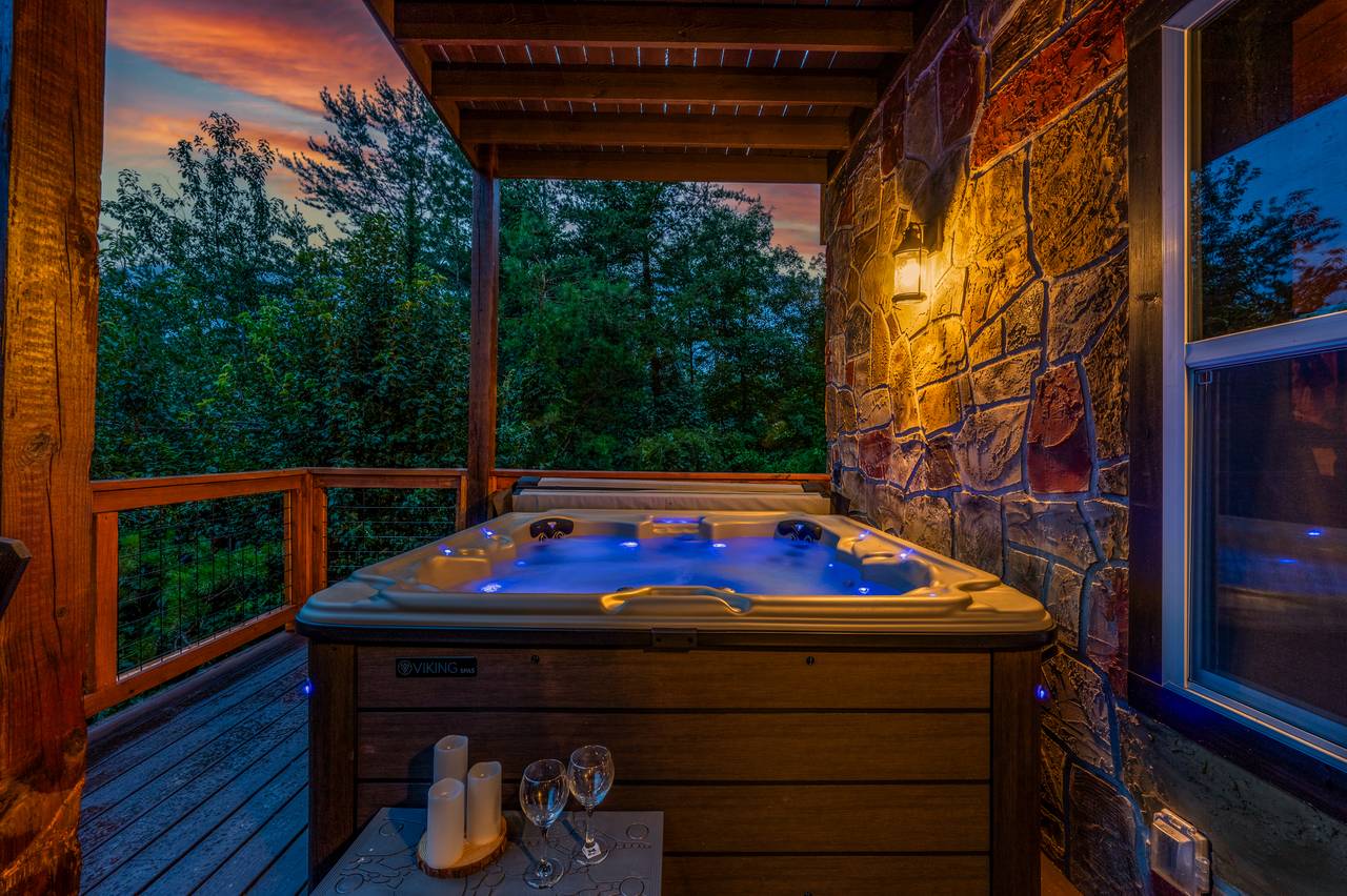 Soak your troubles away in your private outdoor hot tub. Soak your troubles away in your private outdoor hot tub.