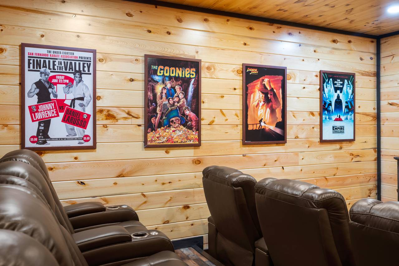 Theater with 6 comfy theater chairs and streaming TV Theater with 6 comfy theater chairs and streaming TV