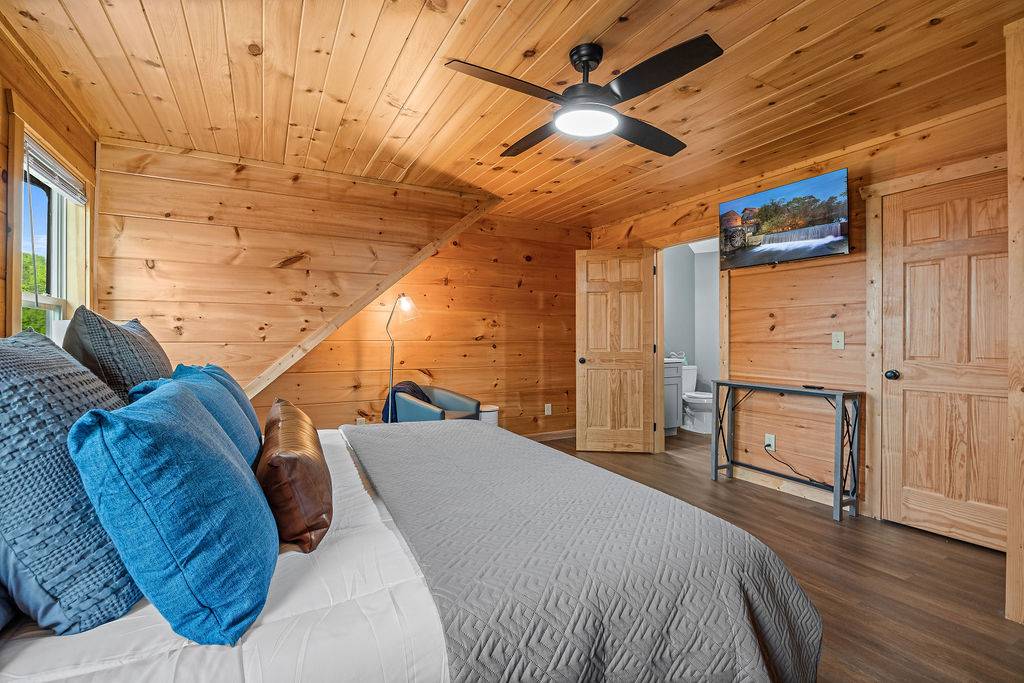 Upper level king with TV and ensuite full bathroom