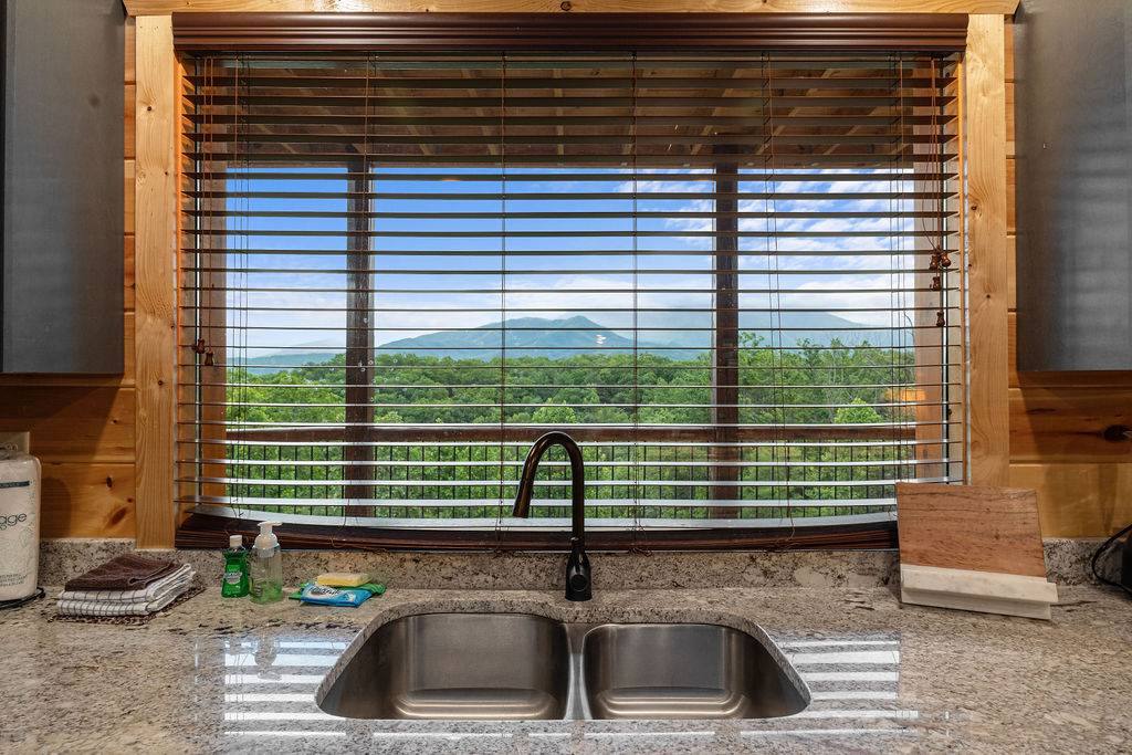 Granite countertops offer space for meal preparation