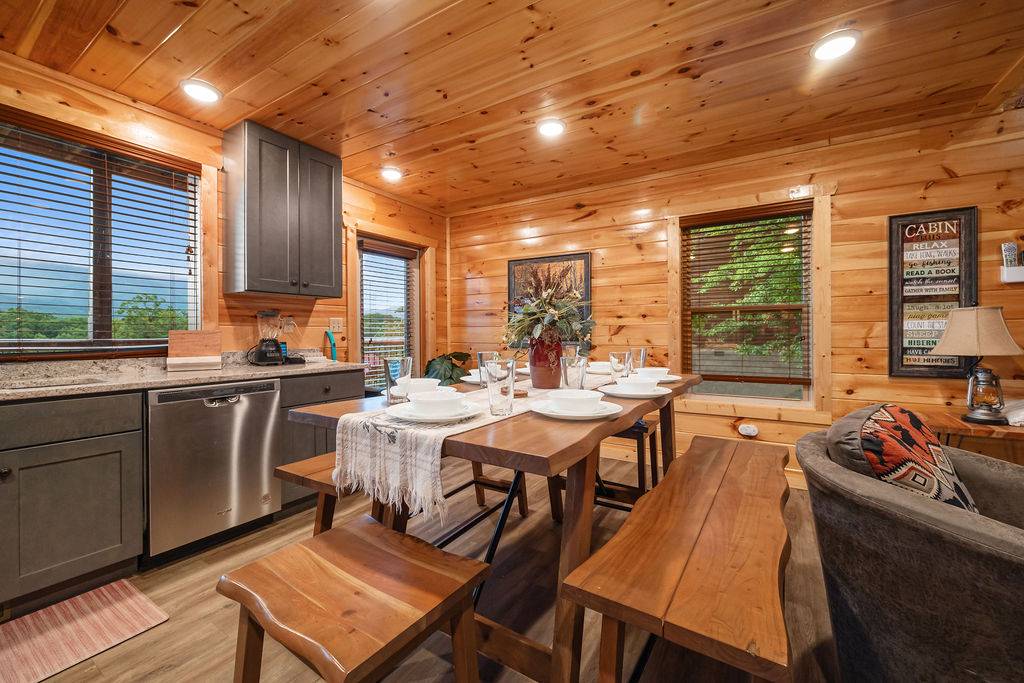 Dining room with bench style seating for 6
