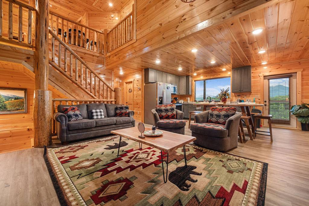 Open living space framed by panoramic mountain views