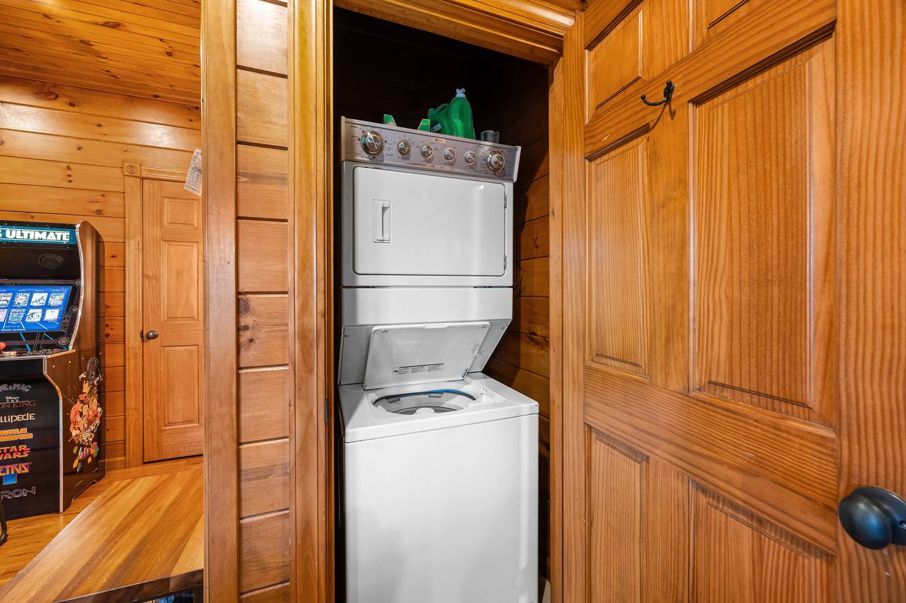 Stackable washer and dryer on the lower level Stackable washer and dryer on the lower level