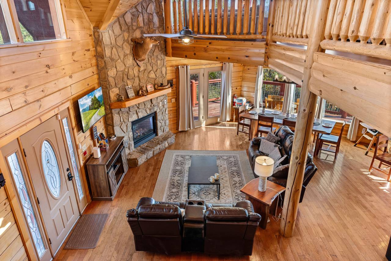 Open loft area overlooking living room below Open loft area overlooking living room below